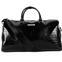 Faux Leather Croc Detail Weekend Bag - Black