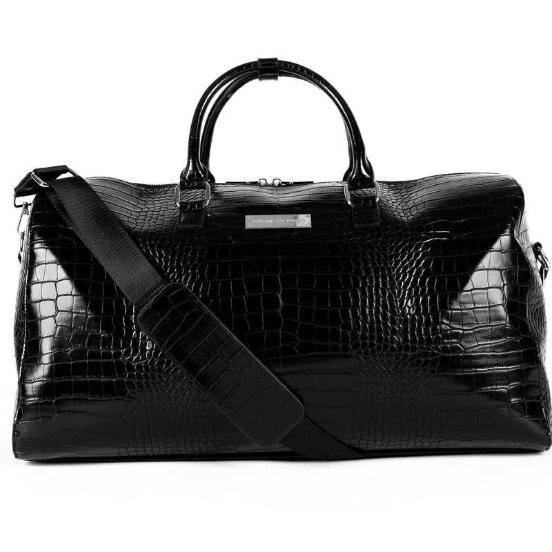 Faux Leather Croc Detail Weekend Bag - Black