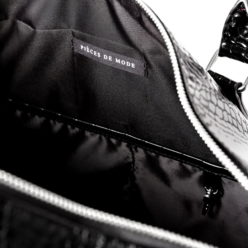 Faux Leather Croc Detail Weekend Bag - Black