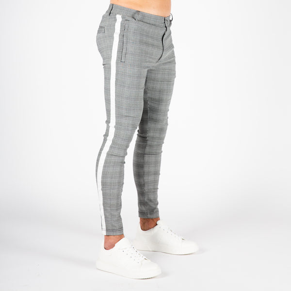 Stretch Skinny Tape Check Trouser - Houndstooth Grey/White