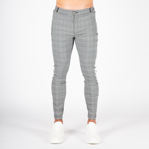 Stretch Skinny Tape Check Trouser - Houndstooth Grey/White