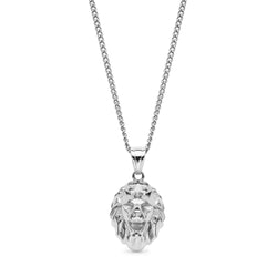 Geometric Lion Pendant Necklace - Silver