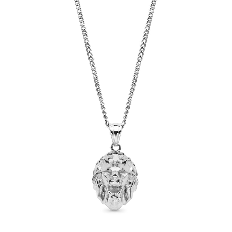 Geometric Lion Pendant Necklace - Silver