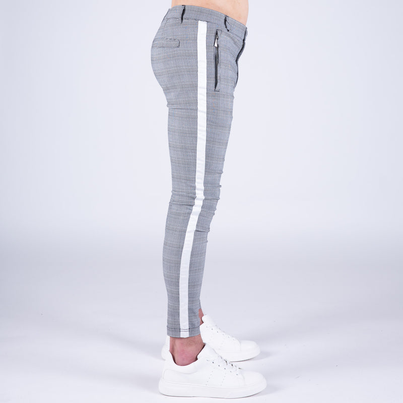 Stretch Skinny Tape Check Trouser - Houndstooth Grey/White