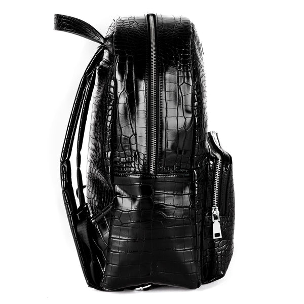 Faux Leather Croc Detail Backpack - Black