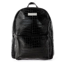 Faux Leather Croc Detail Backpack - Black